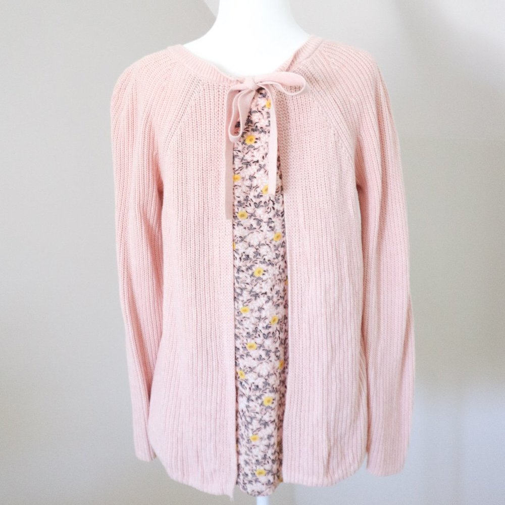 LOFT Floral Split Back Light Pink Sweater XS